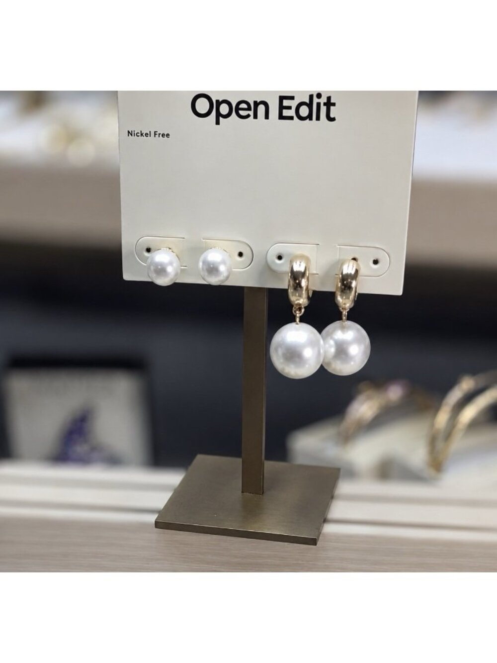 OPEN EDIT 4 PC Stud 1.5 Dangle Drop Pearls Gold Rhodium Nickel Free Earrings NEW
